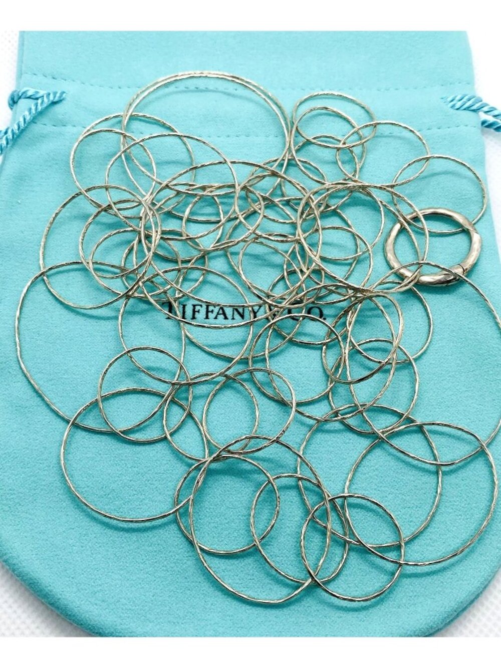 Tiffany & Co Paloma Picasso  Sterling Silver Hammered Circle Link Necklace 49.5"